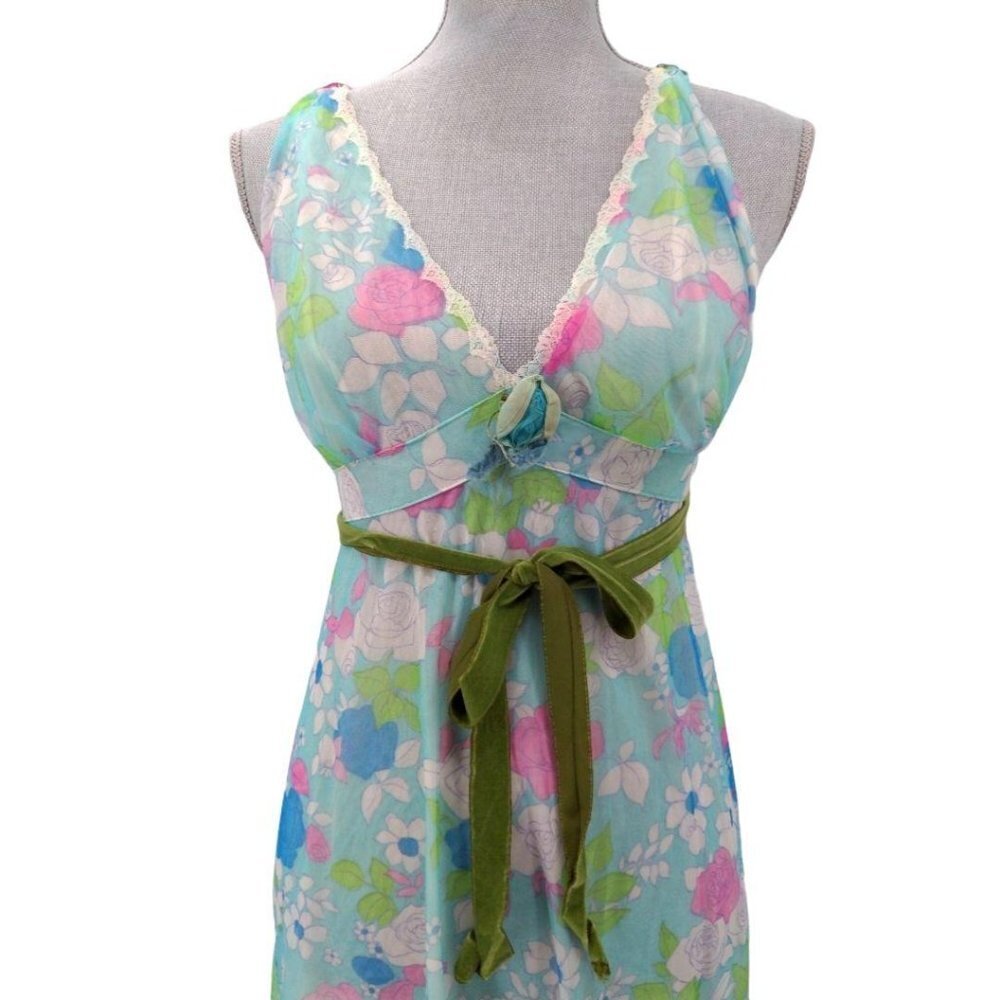 Vintage Nightgown Small 70s Long Floral Adjustable Straps Semi Sheer Boho Hippie - Picture 4 of 12